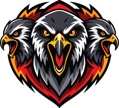 Eagle mascot logo with fierce three headed bird emblem