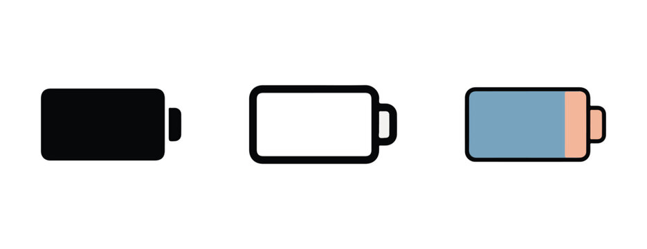 Battery level icons  fully charged battery symbol  empty battery sign  half full battery indicator