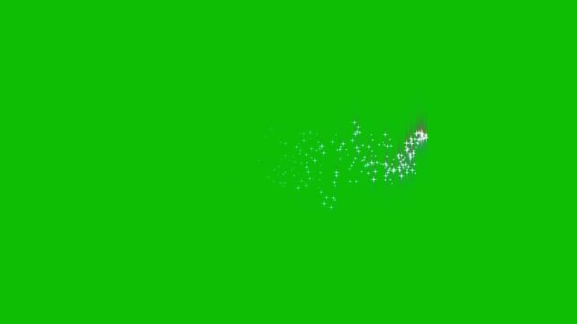 Glittering Stars Line Glowing Sparkle Trail Animation, Shimmering Starlight Trails, Twinkling Magic Dust on Green Background with Luxury White Glitter Pixie Dust Particles 4K