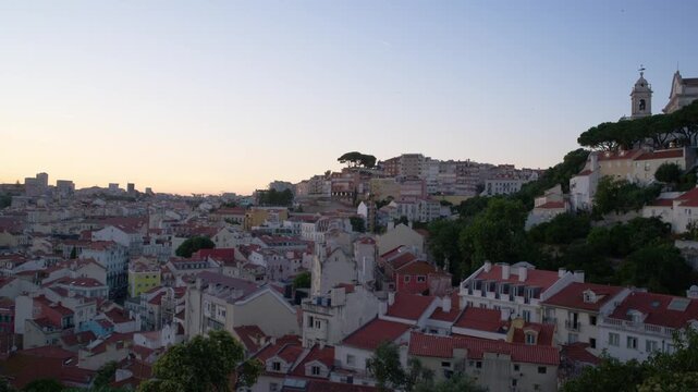 Miradouro das Portas do Sol Overlooking Alfama at Sunset During Santos Populares Lisbon Portugal Shot with Cinema Camera