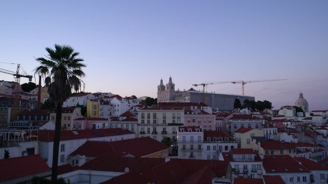 Portas do Sol Viewpoint Over Alfama Rooftops at Sunset Lisbon Portugal Shot with Cinema Camera