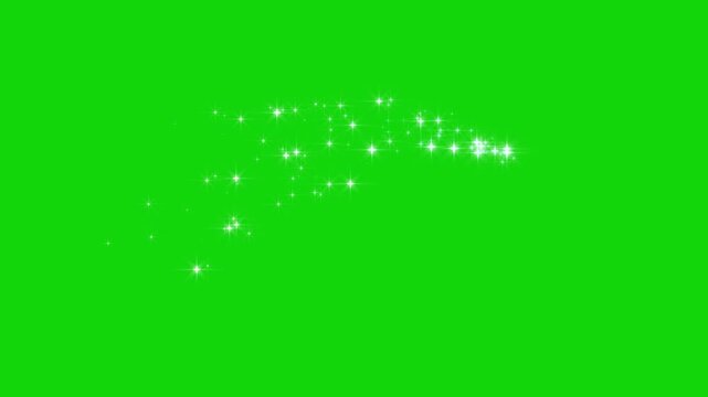 Glittering Stars Line Glowing Sparkle Trail Animation, Shimmering Starlight Trails, Twinkling Magic Dust on Green Background with Luxury White Glitter Pixie Dust Particles 4K