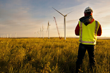 Wind turbine. Green energy transition concept. Sustainable growth