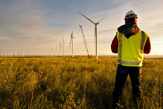 Wind turbine. Green energy transition concept. Sustainable growth