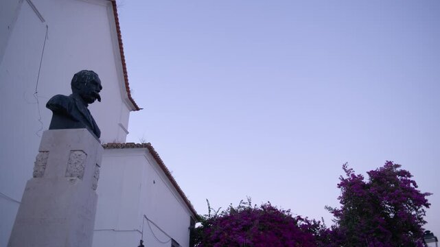 Statue and Bougainvillea During Santos Populares Festival Lisbon Portugal Shot with Cinema Camera