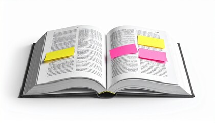 Obraz premium Open book with colorful sticky notes on pages