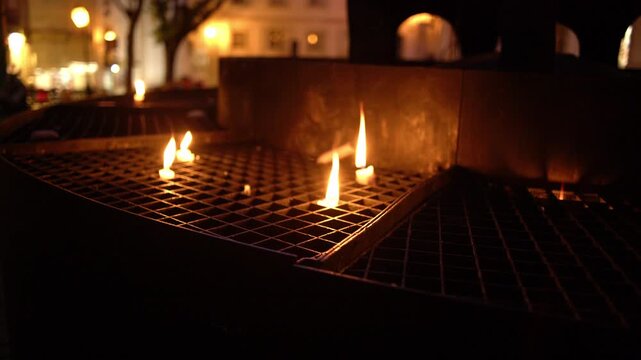 Votive Candles Burning During Santos Populares Festival Lisbon Portugal Shot with Cinema Camera