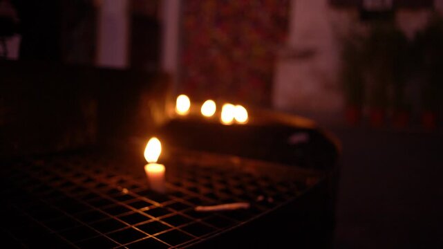 Prayer Candles Burning During Santos Populares Festival Lisbon Portugal Shot with Cinema Camera