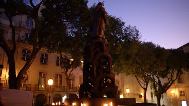 Santo Antonio Monument and Candles During Santos Populares Lisbon Portugal Shot with Cinema Camera