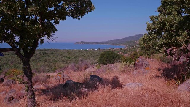 Panoramic View of Sivrice Bay and Lesbos Island from Hilltop in Ayvacik Canakkale