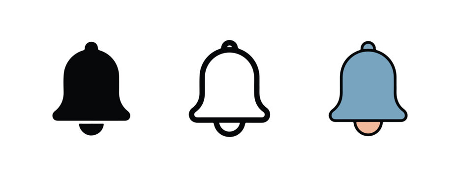Three bell icons in different styles on white background  notification symbols