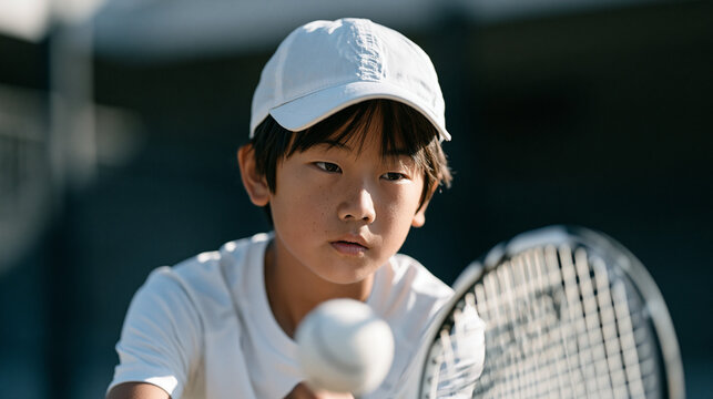 Young tennis player stands at baseline bouncing ball repeatedly before serve match pressure visible in tight jaw posture youth sports performance anxiety pre-serve ritual junior