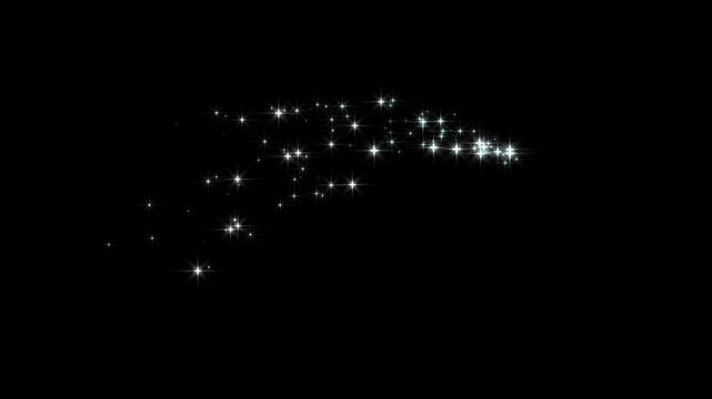 Glowing glitter star sparkle animation twinkling stars with glitter burst effect and doodle cartoon  on black screen background for creative hand drawn style motion graphics overlay 4k video assets