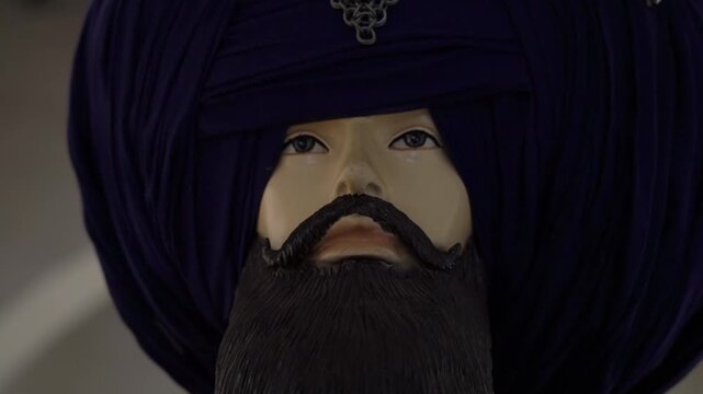 Statue of Nihang warrior displayed inside Gobindgarh Fort Museum in Amritsar Punjab India.