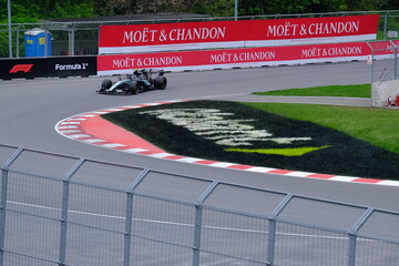 Naklejka premium May 25, 2026, Montreal, Canada, Mercedes F1 car driven by Antonelli and Russell during Formula 1 action. g.