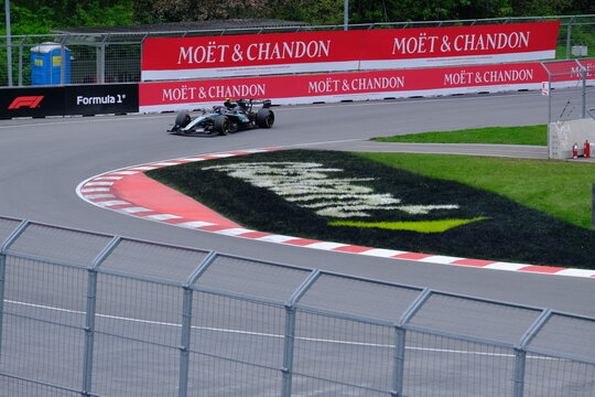 May 25, 2026, Montreal, Canada, Mercedes F1 car driven by Antonelli and Russell during Formula 1 action. g.