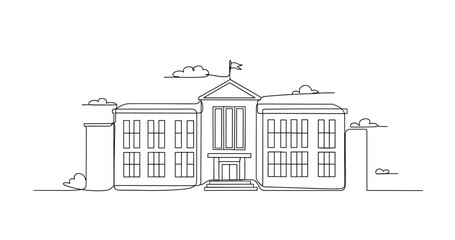 Naklejka premium Government building standing at civic square line drawing. No editable stroke