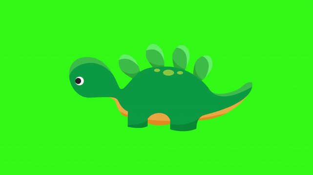 Green cute cartoon stegosaurus in simple graphic art style, childfriendly character. Ideal for childrens books, educational materials, and merchandise.