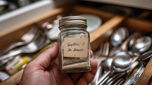 Hand holding jar with paper label