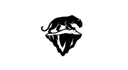 Black panther standing on a jagged iceberg in a minimalist style. © filet