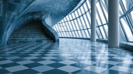 Obraz premium Modern Geometric Interior Design with Blue Perspective