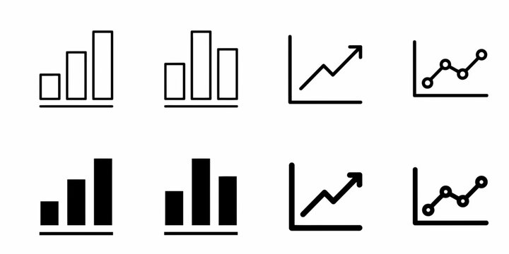Financial Business Analytics Growth Chart Icon Set: Minimalist Progress Data Graph Vector Graphic