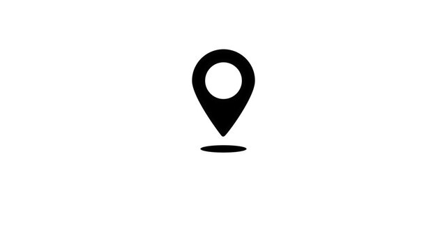 Black location pin icon with shadow on white background marker navigation