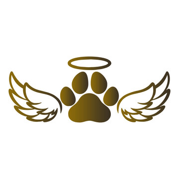 Pet Memorial Paw Print with Angel Wings and Halo