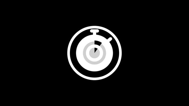 White stopwatch icon with concentric circles and play button on black background timer clock