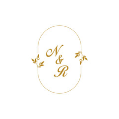 Fototapeta premium Logotype Monogram Gold Frame with Leaf with initial Letter Logo