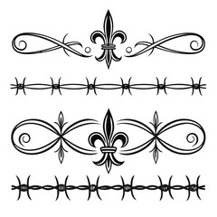 Fleur de lis ornaments and barbed wire border set. © Samantha44