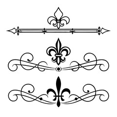 Fleur de lis dividers collection on transparent background. © Samantha44