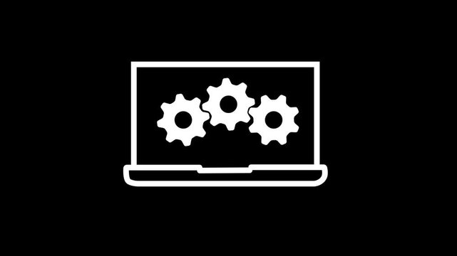Laptop with three gears icon on a black background computer cogwheels