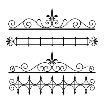 Vintage wrought iron fence and border ornament set.