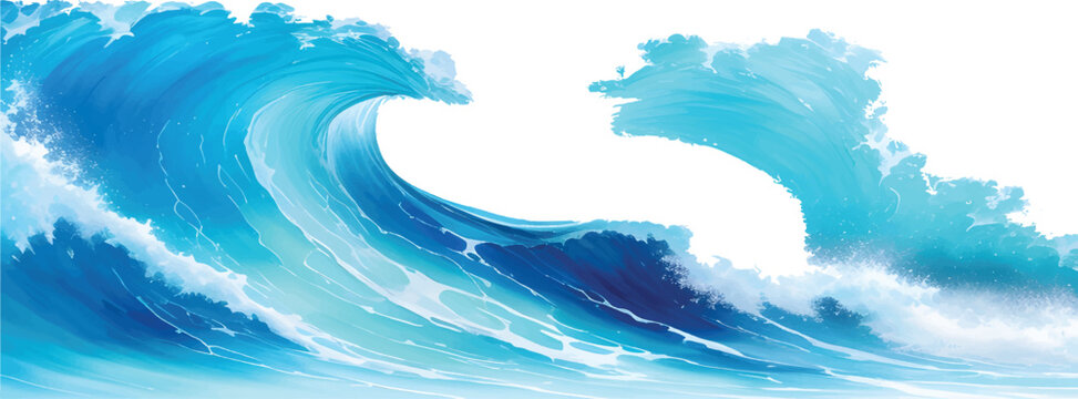 Powerful blue ocean wave crashing with large white splash on white background water splash wave pattern pure water big cresting breaking abstract background environment
