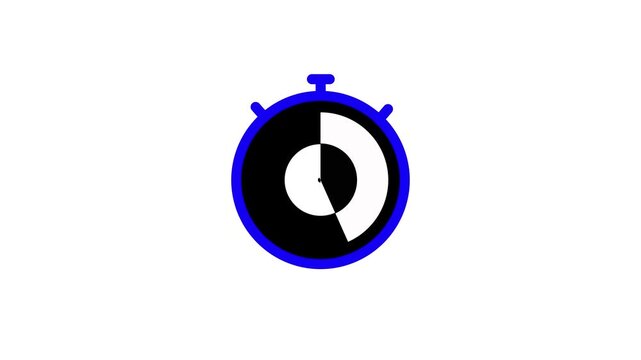 Stopwatch icon with blue outline and black and white segments on white background timer time