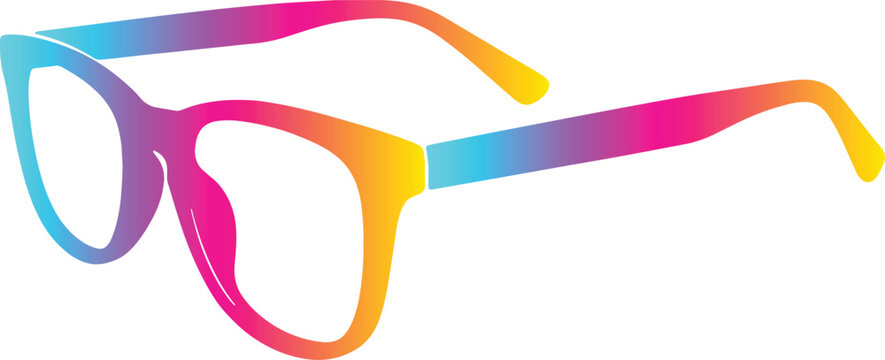 Vibrant rainbow gradient eyeglasses vector frame icon isolated on white and transparent