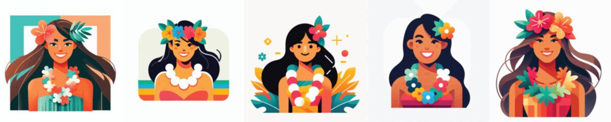 Vector of a Hawaiian woman wearing a flower lei © FirdianKrisna