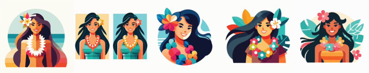 Vector of a Hawaiian woman wearing a flower lei © FirdianKrisna