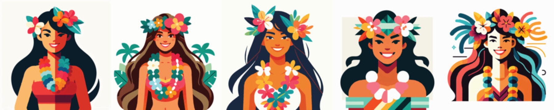 Vector of a Hawaiian woman wearing a flower lei
