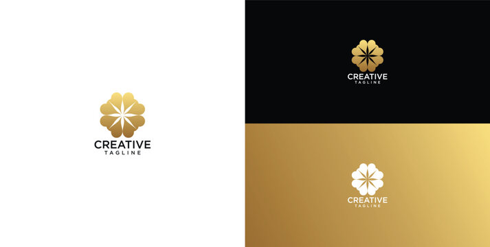 Golden star flower ornament logo template for luxury brand identity