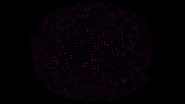 Abstract digital sphere made of glowing purple dots futuristic particle wave cybernetic data visualization technology background with space for text