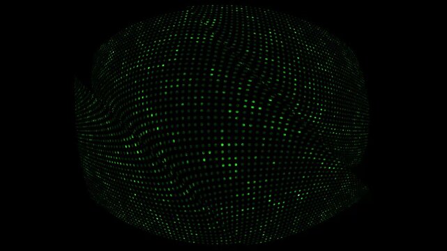 Abstract digital sphere made of green glowing dots on a black background, futuristic technology concept, 3d rendering of a data visualization globe