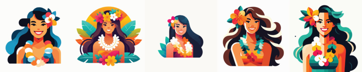 Vector of a Hawaiian woman wearing a flower lei © FirdianKrisna
