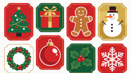 Naklejka premium Set of Christmas Ornaments and Frames with Gingerbread Man Snowman and Tree Vector