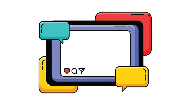 Colorful speech bubbles on screen.