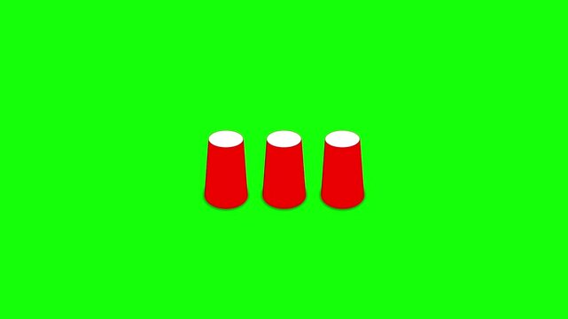 Cup Shuffle Game Animation on Green Screen