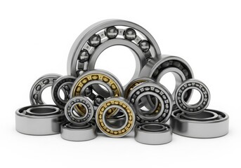 Obraz premium Collection of various metal ball bearings isolated on white background