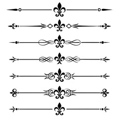 Set of black vintage fleur de lis divider lines. © Sabrina45