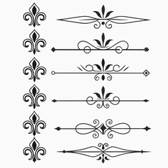 Graphic set of fleur de lis symbols and dividers. © Sabrina45